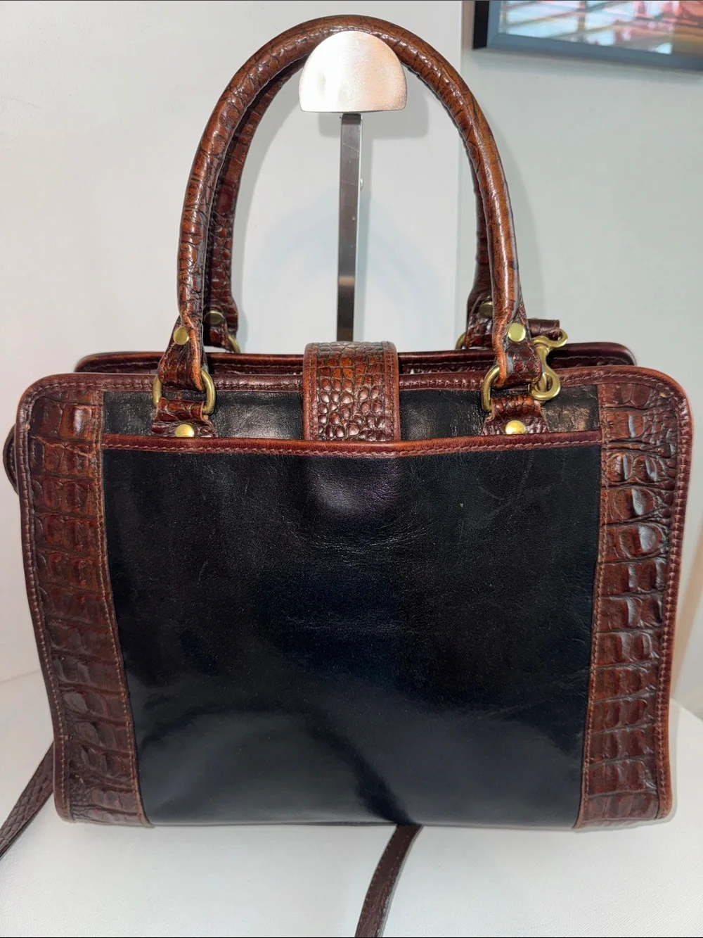 Vintage Brahmin Addison Croc Embossed Leather Satchel
